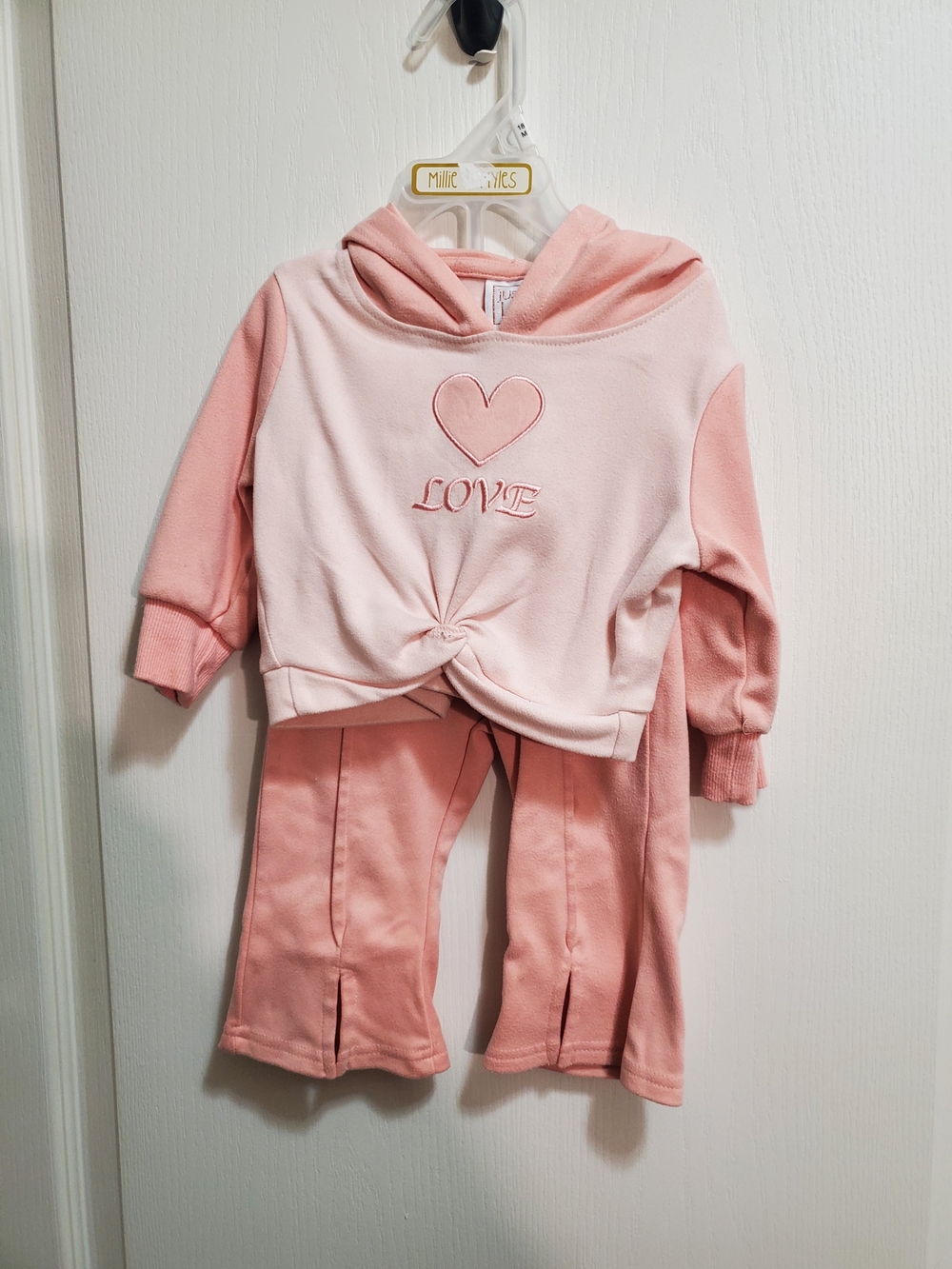 Pink Kids Hoodie & Pant Set with Heart 'LOVE' Embroidery 12m